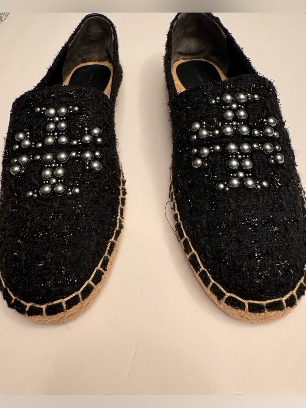 Tory Burch Pearl Logo Flat Willa Tweed Espadrilles